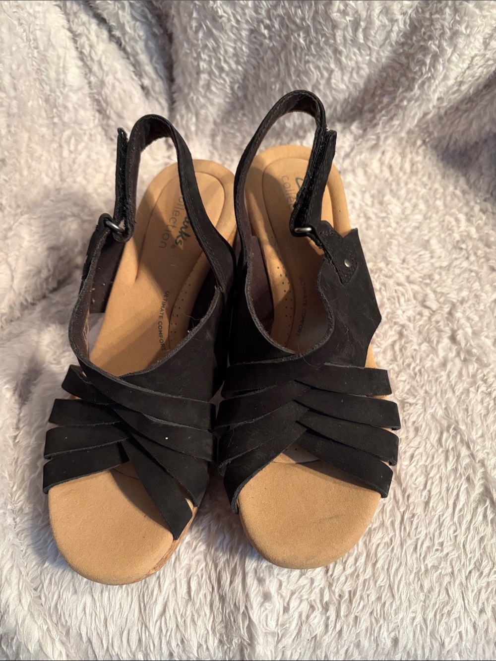 Clark’s Black Strappy Slingback Wedge Sandals